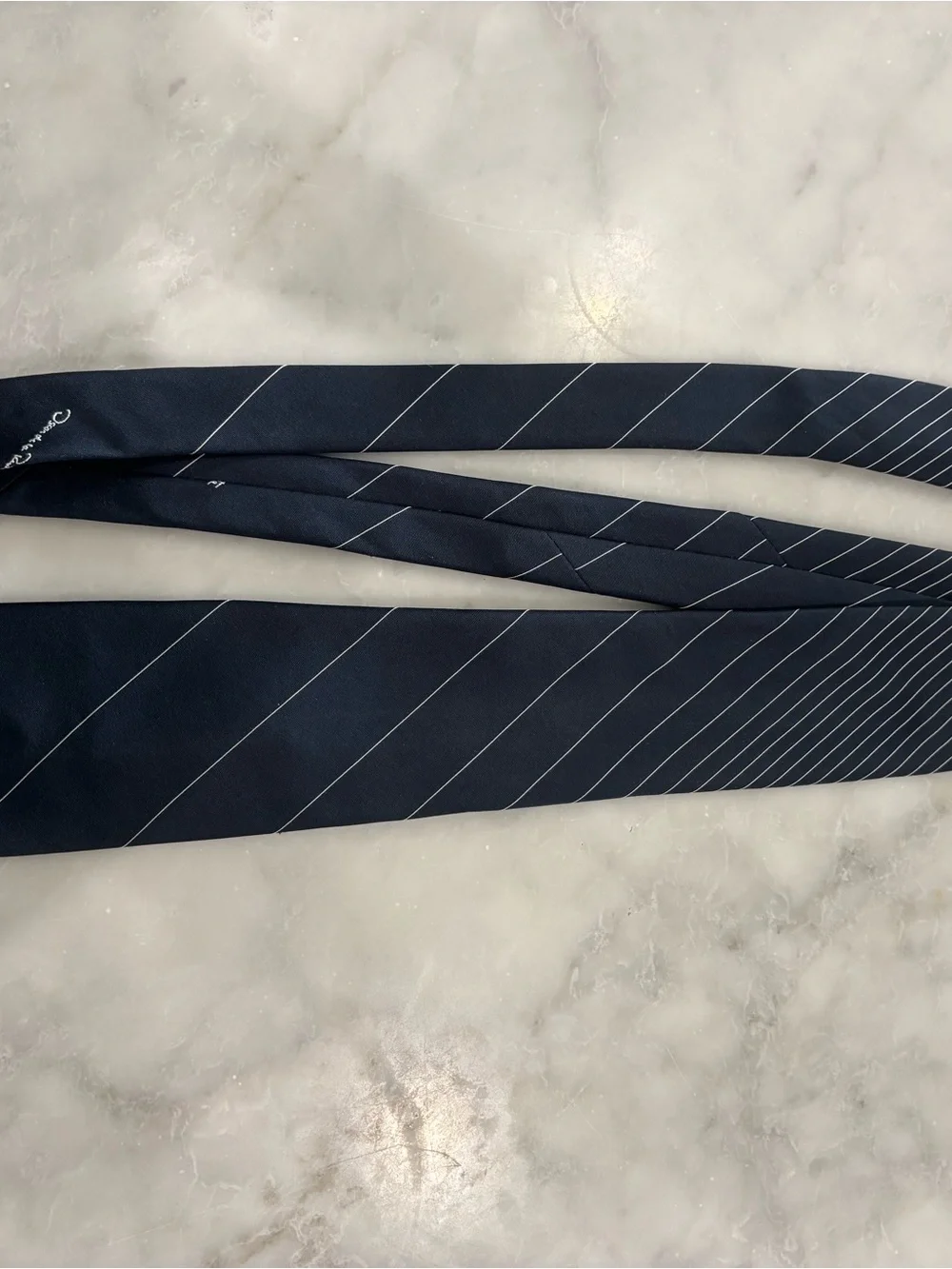Oscar de la Renta Navy Tie with White Diagonal Stripes